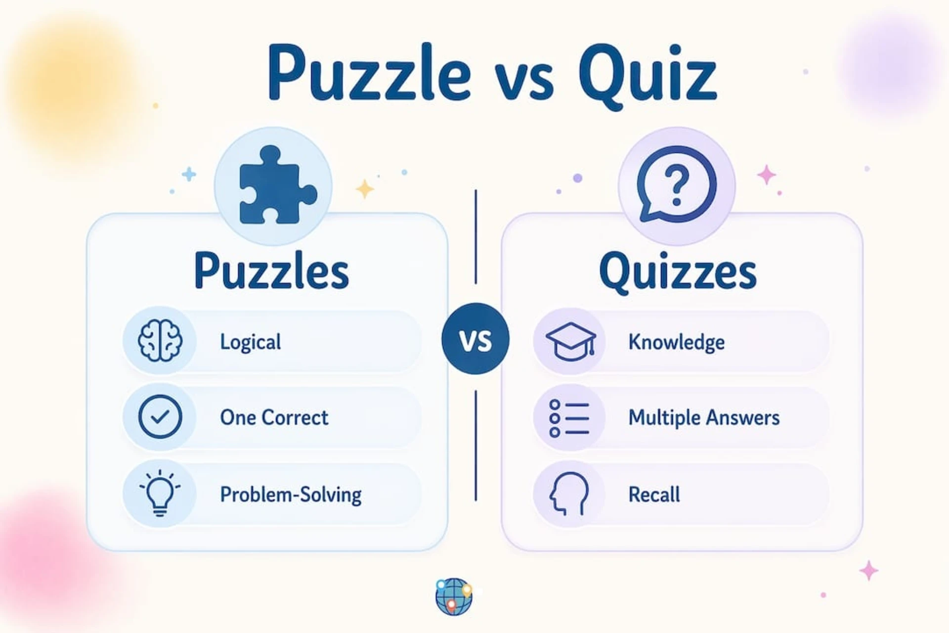 Infographic comparing puzzles and quizzes side by side