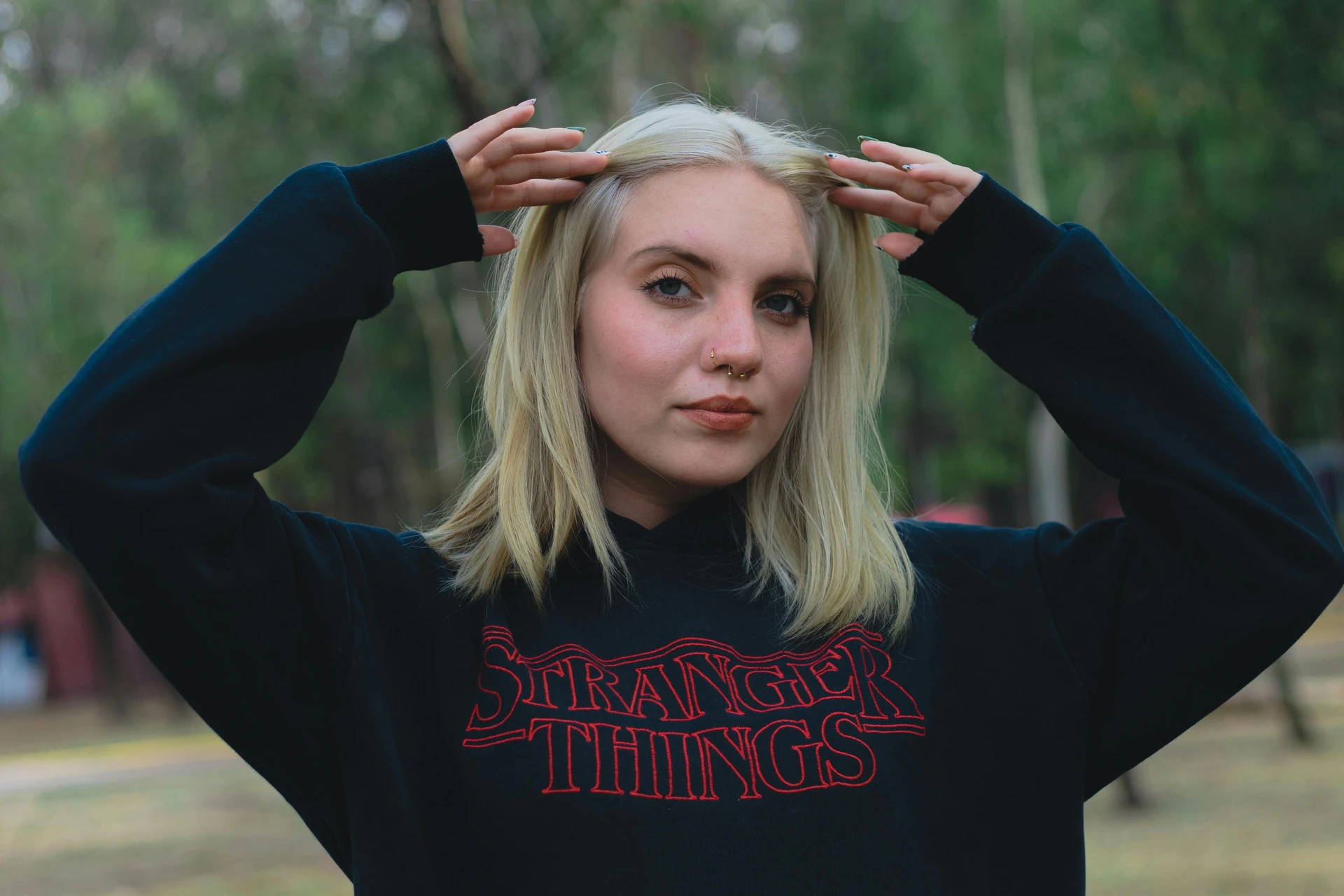girl wearing stranger things shirt